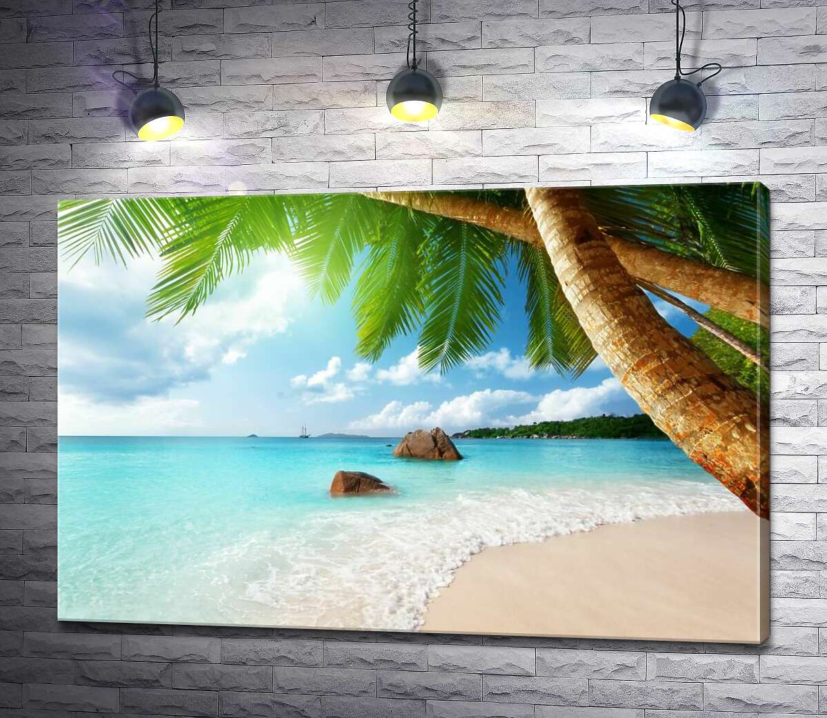 

Картина ArtPoster Пляжный отдых в тени тропических пальм 130x87 см Модуль №1