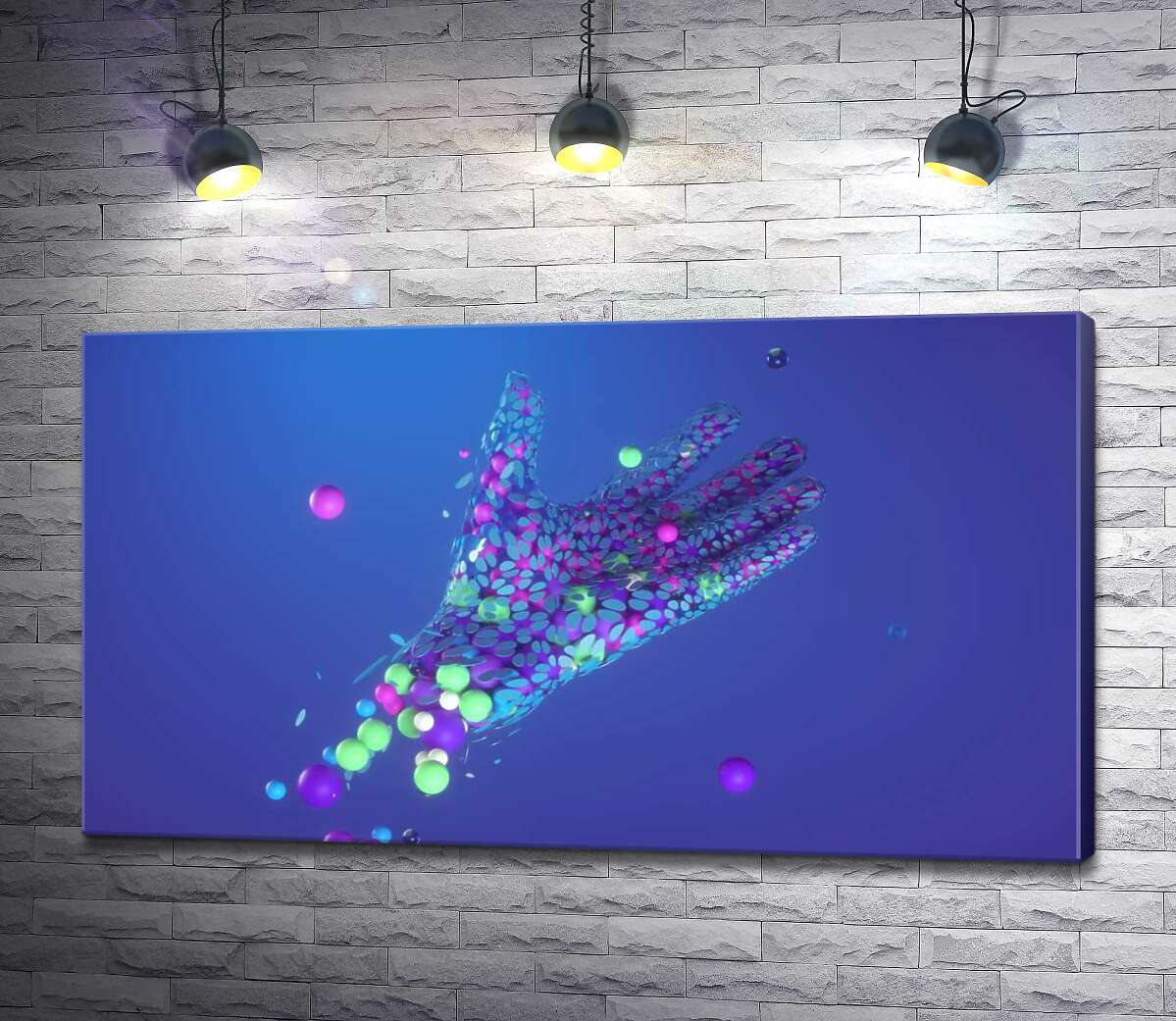 

Картина ArtPoster Цветные шарики летят в ладонь 130x73 см Модуль №1