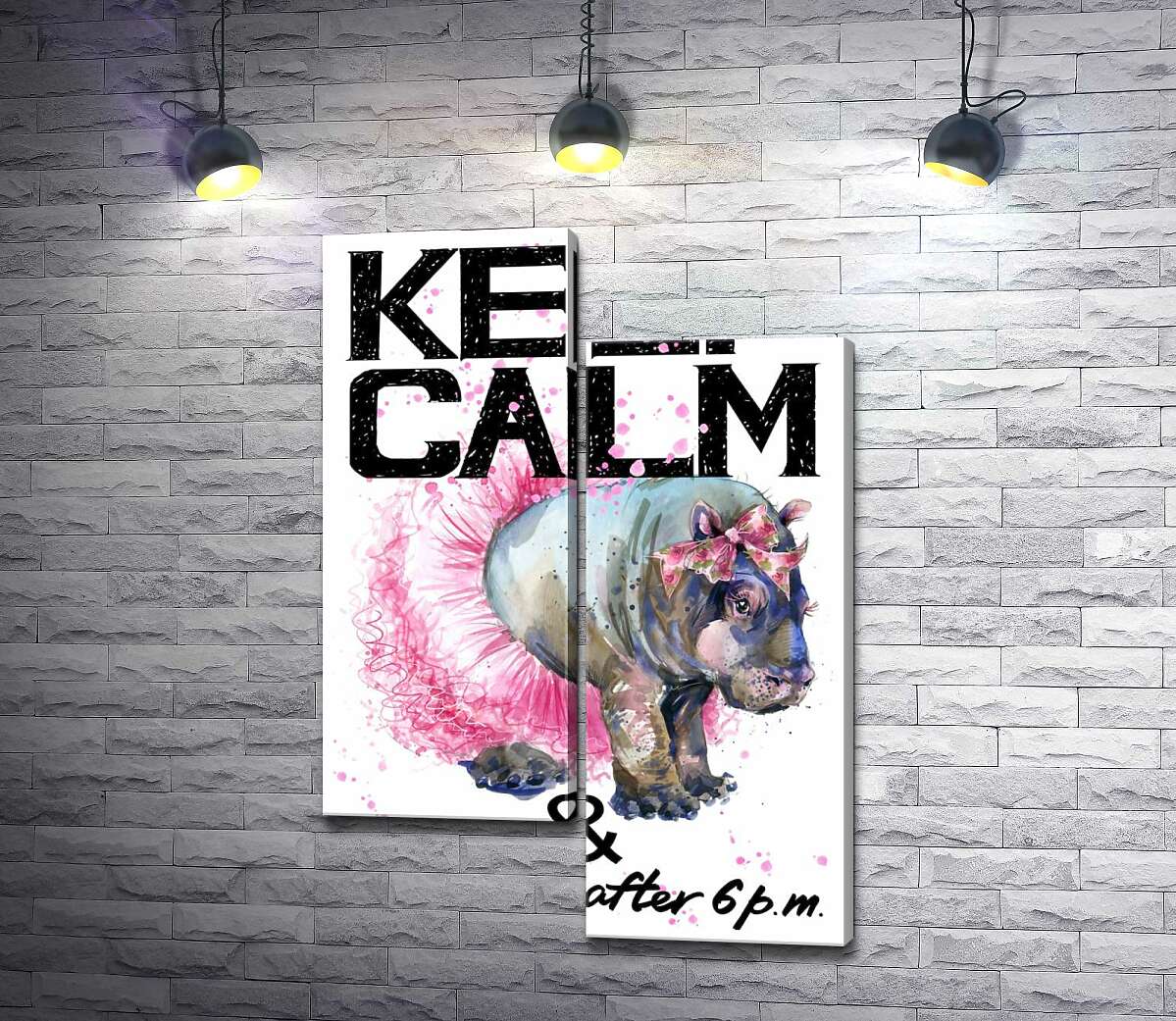 

Модульная картина ArtPoster Бегемот балерина среди надписи "keep calm and don't eat after 6 p.m." 130x191 см Модуль №5