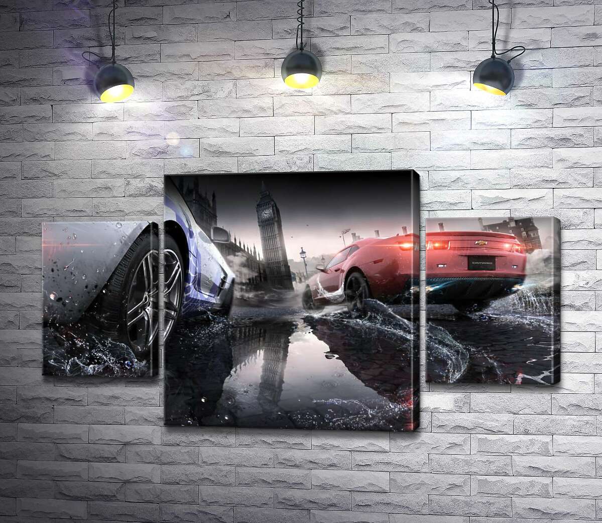 

Модульная картина ArtPoster Азарт от гонок на автомобилях по лужам туманного Лондона 80x45 см Модуль №7