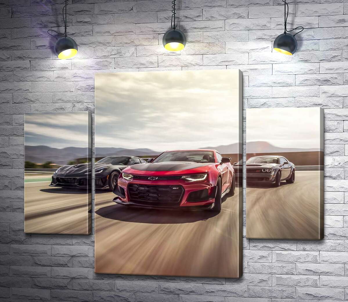 

Модульная картина ArtPoster Chevrolet Camaro ZL1 едет во главе спортивных автомобилей 80x63 см Модуль №7