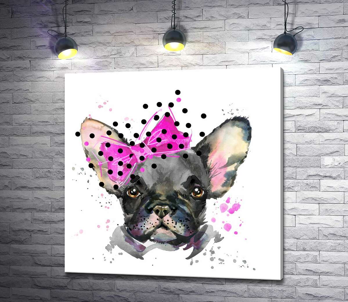 

Картина ArtPoster Черный французский бульдог с розовым бантиком возле уха 130x130 см Модуль №1