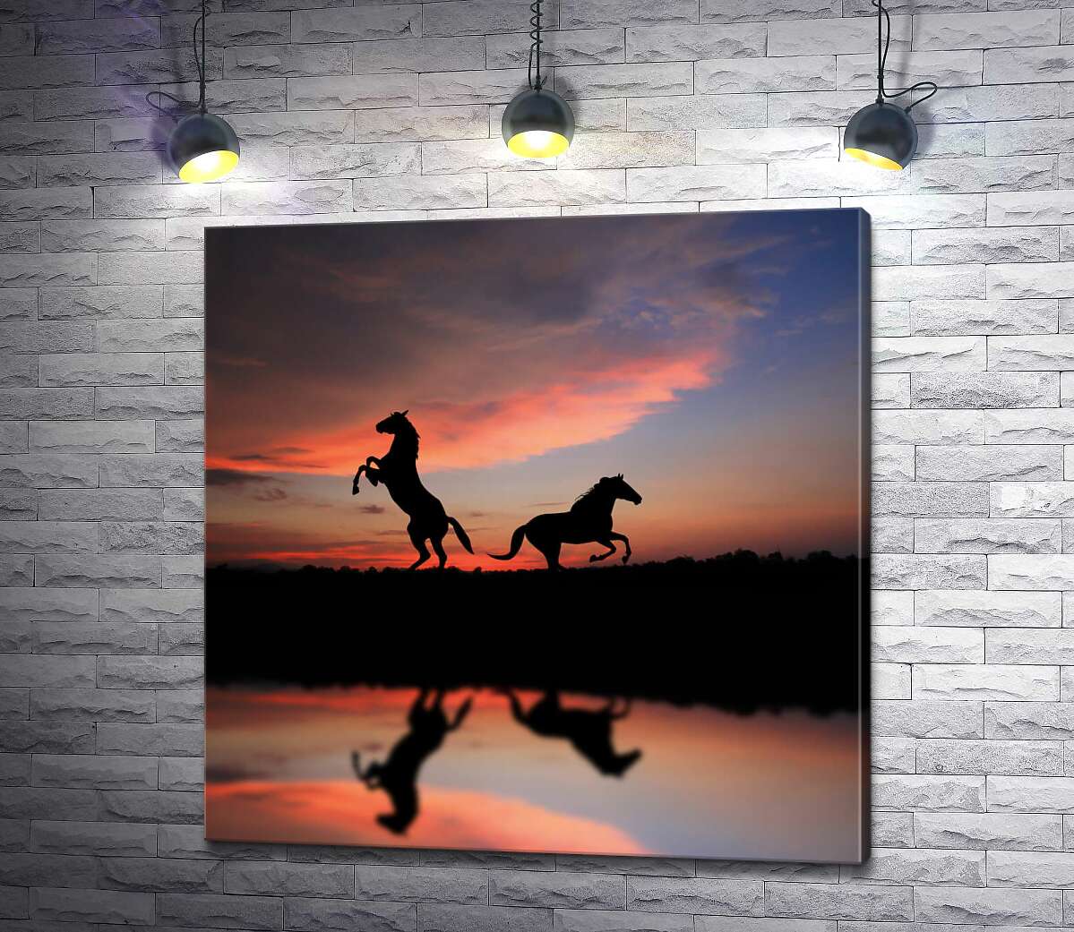 

Картина ArtPoster Силуэты благородных коней и нежный закат 130x132 см Модуль №1