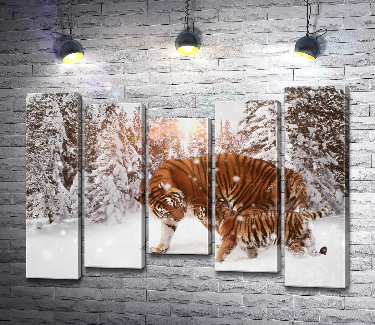 

Модульная картина ArtPoster Амурские тигры: мать с детенышем прогуливаются по заснеженному лесу 130x94 см Модуль №28