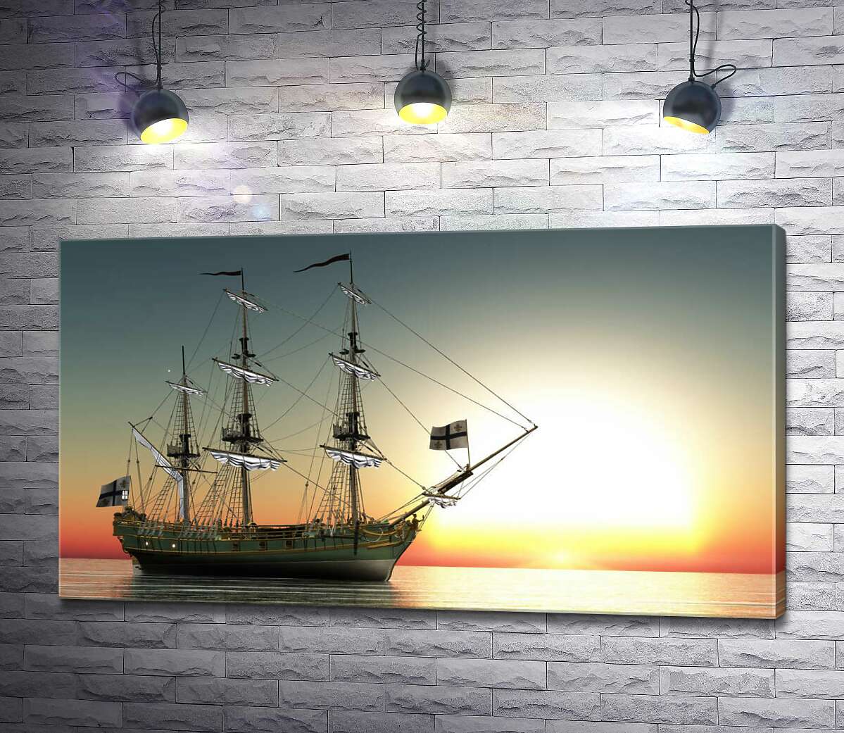 

Картина ArtPoster Старинный парусный фрегат идет мимо вечернего солнца 100x56 см Модуль №1