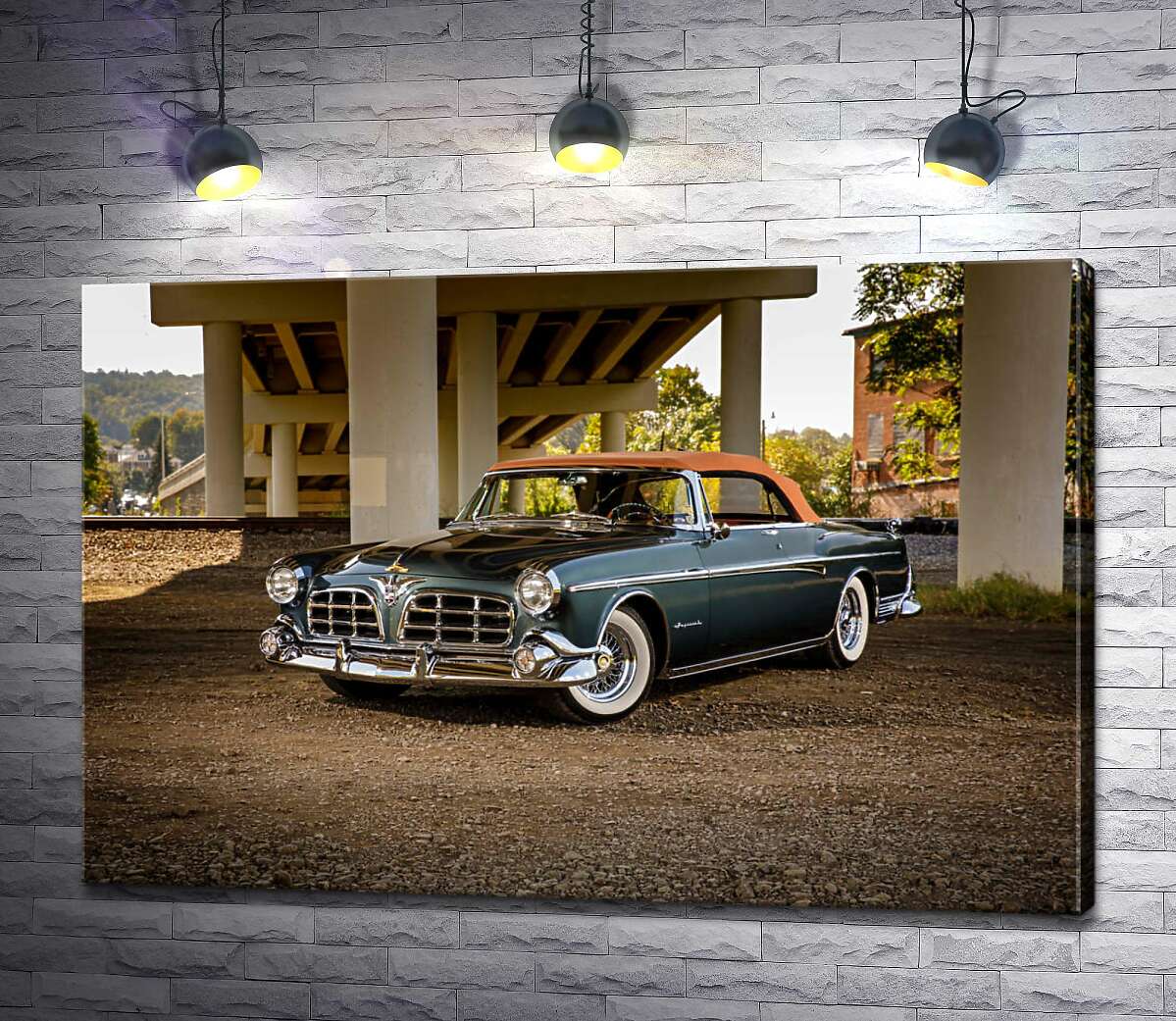 

Картина ArtPoster Темный автомобиль кабриолет Chrysler 1955 стоит в тени моста 100x67 см Модуль №1