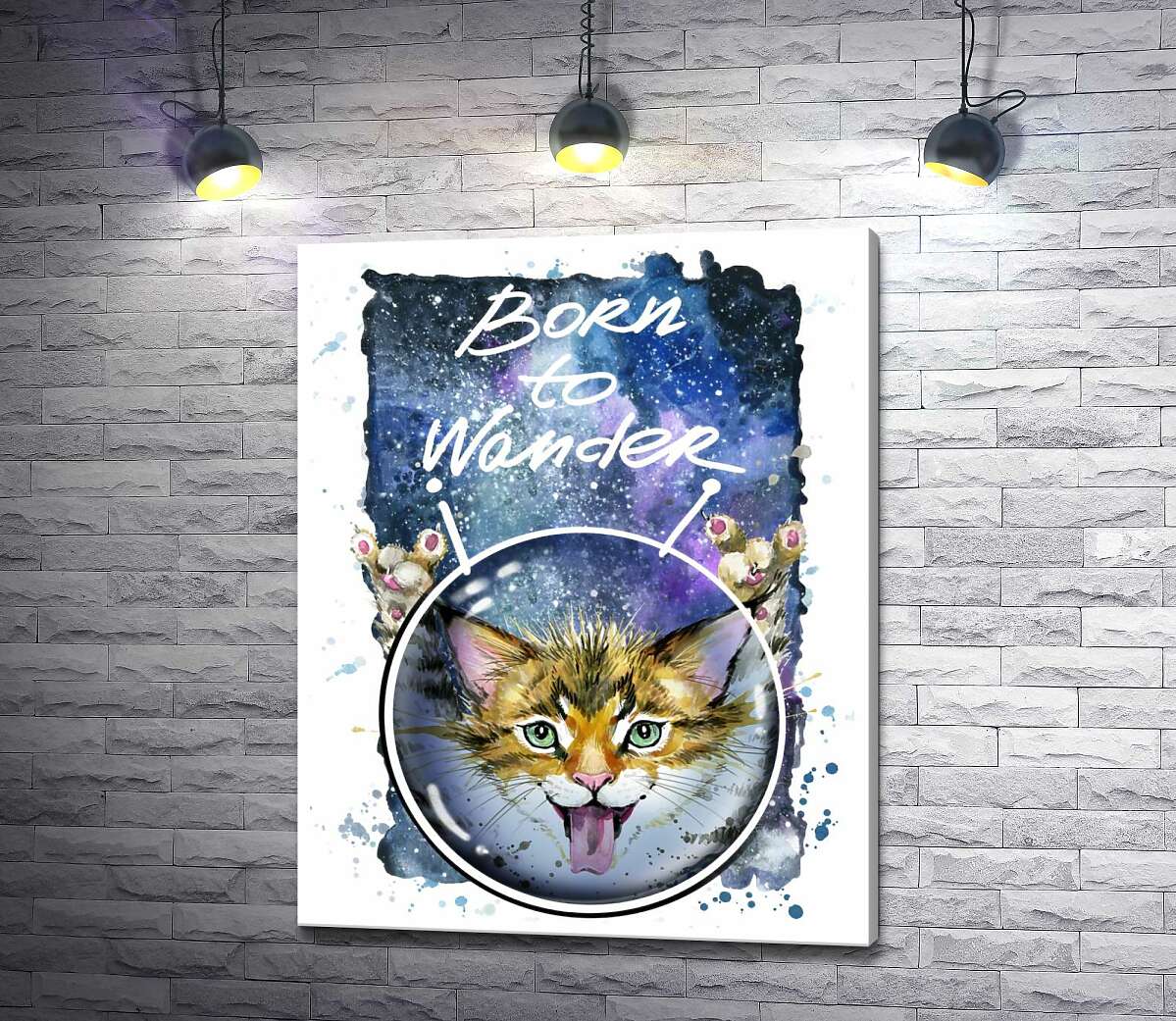 

Картина ArtPoster Рыжий котенок в шлеме среди космоса с надписью "born to wander" 130x166 см Модуль №1