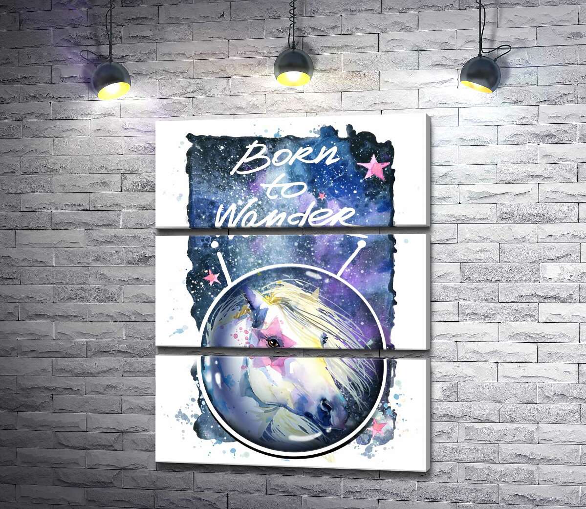 

Модульная картина ArtPoster Белая лошадь с розовой звездой на глазу под надписью "born to wander" 50x66 см Модуль №13
