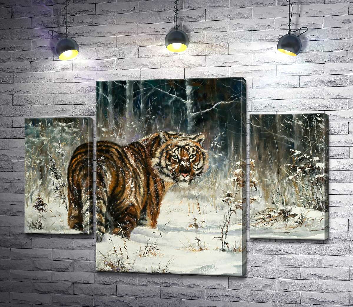 

Модульная картина ArtPoster Амурский тигр стоит на заснеженной лужайке 131x95 см Модуль №7
