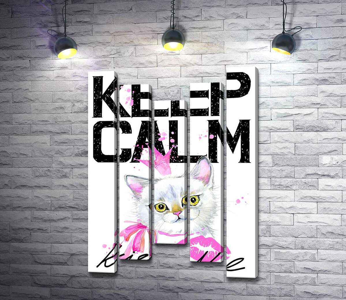 

Модульная картина ArtPoster Белая кошка-принцесса среди надписи "keep calm and kiss me" 130x192 см Модуль №28