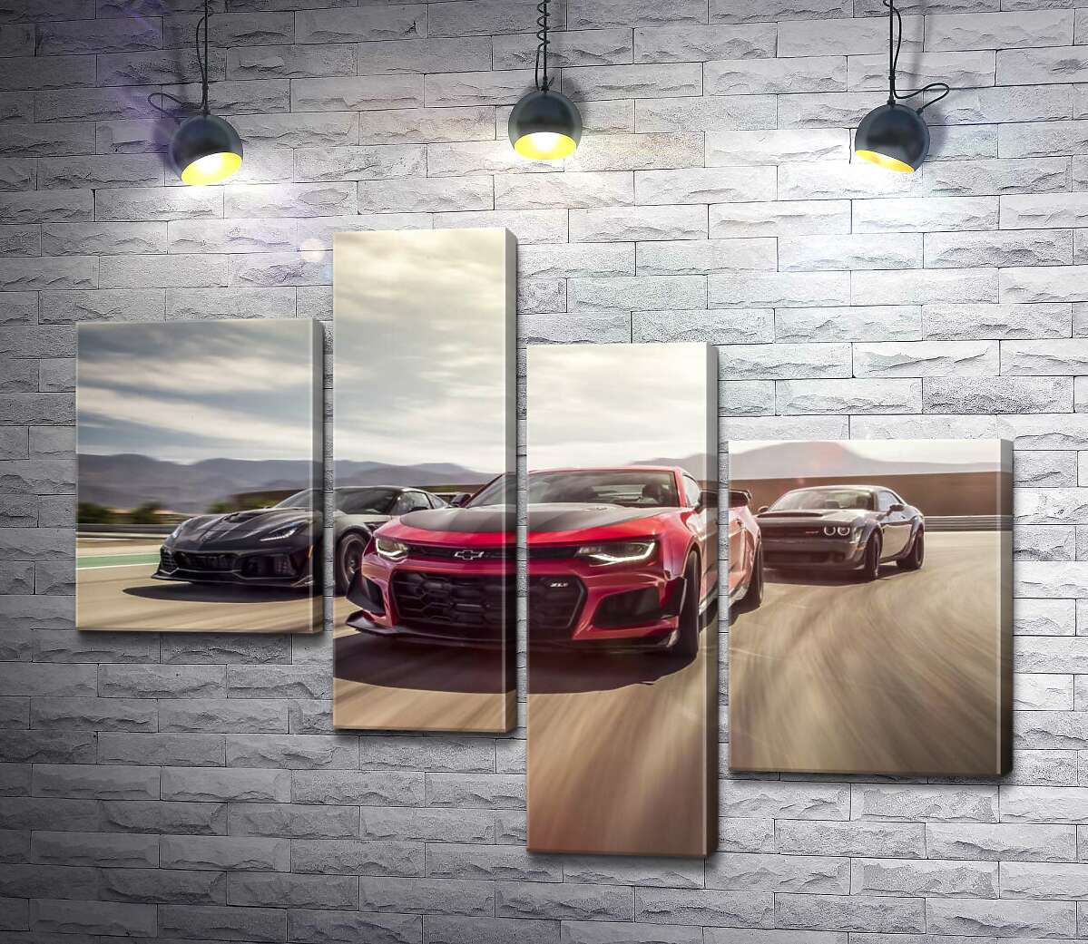

Модульная картина ArtPoster Chevrolet Camaro ZL1 едет во главе спортивных автомобилей 100x78 см Модуль №20