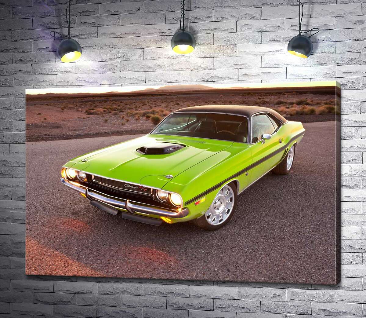 

Картина ArtPoster Яркий автомобиль Dodge Challenger на дороге среди пустыни 100x66 см Модуль №1