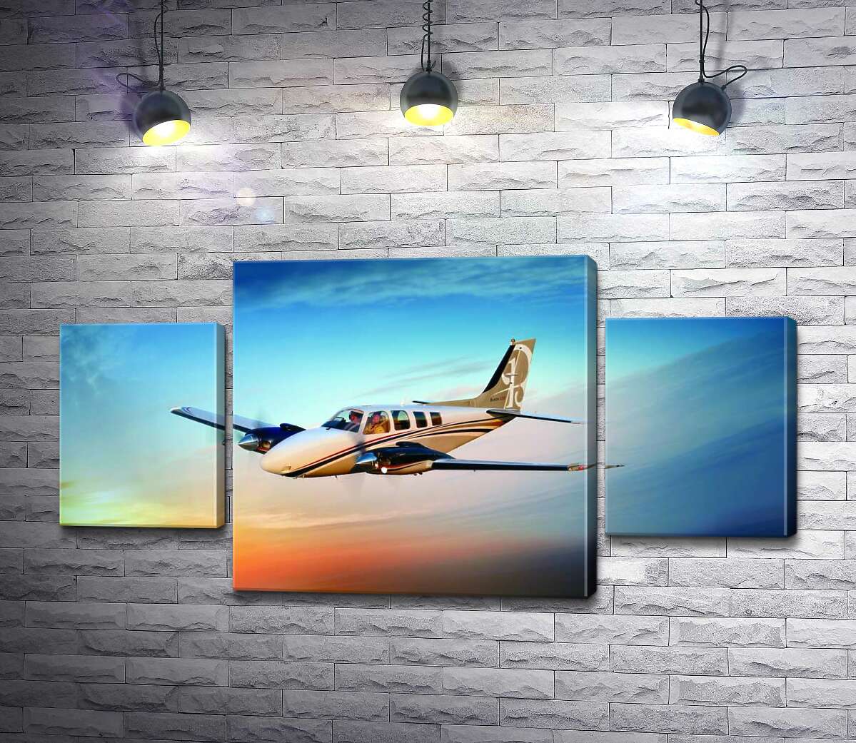 

Модульная картина ArtPoster Американский самолет Beechcraft Bonanza среди горящего запада 80x44 см Модуль №7