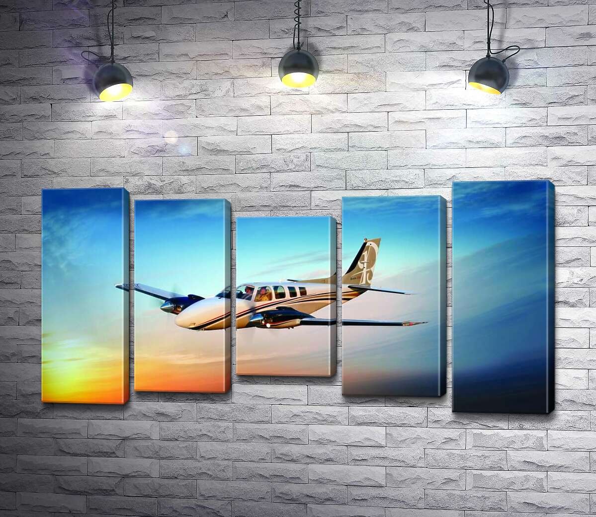 

Модульная картина ArtPoster Американский самолет Beechcraft Bonanza среди горящего запада 130x70 см Модуль №28