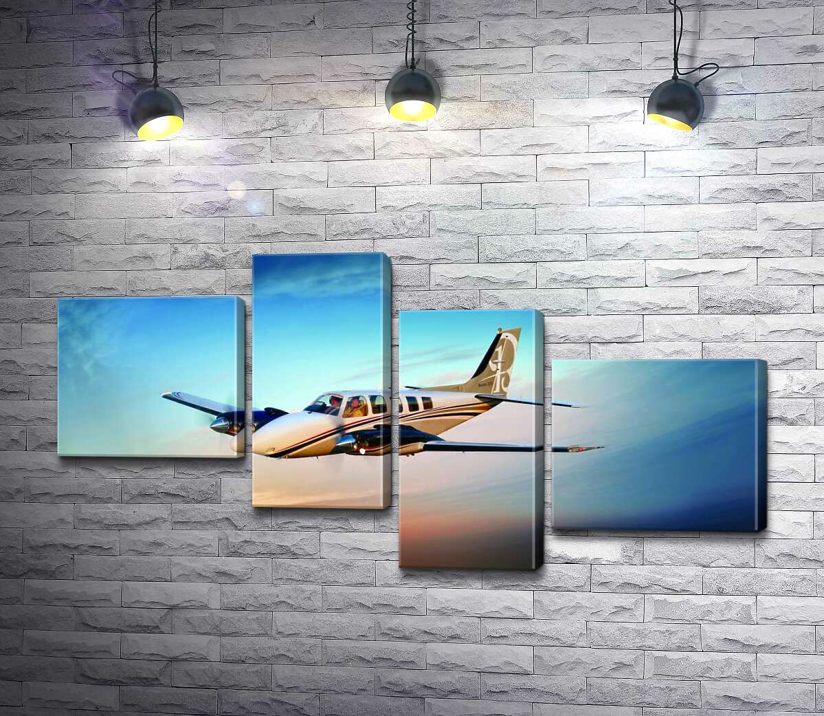 

Модульная картина ArtPoster Американский самолет Beechcraft Bonanza среди горящего запада 100x53 см Модуль №20