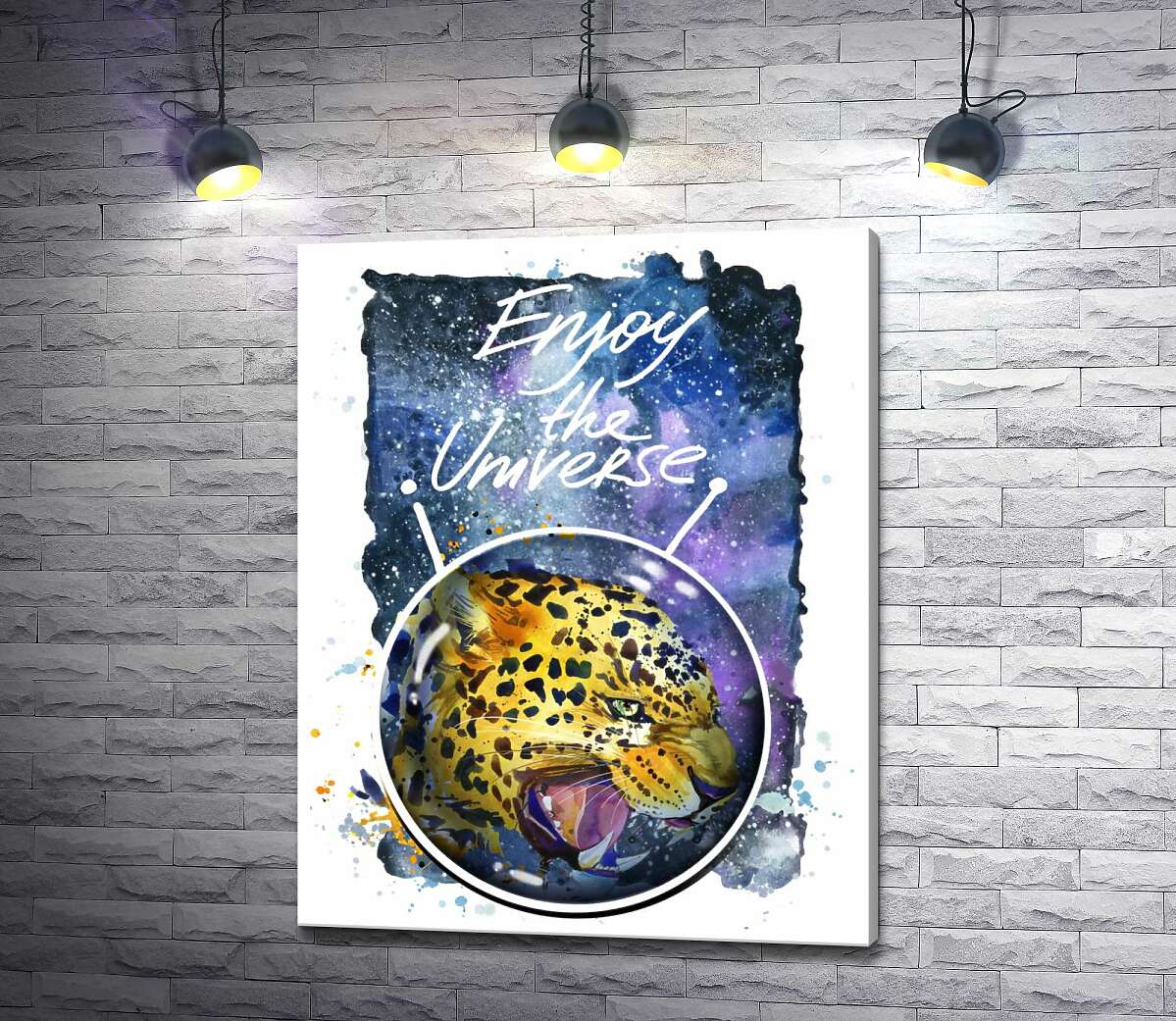 

Картина ArtPoster Хищный леопард скалит зубы в космосе с надписью "Enjoy the Universe" 100x128 см Модуль №1