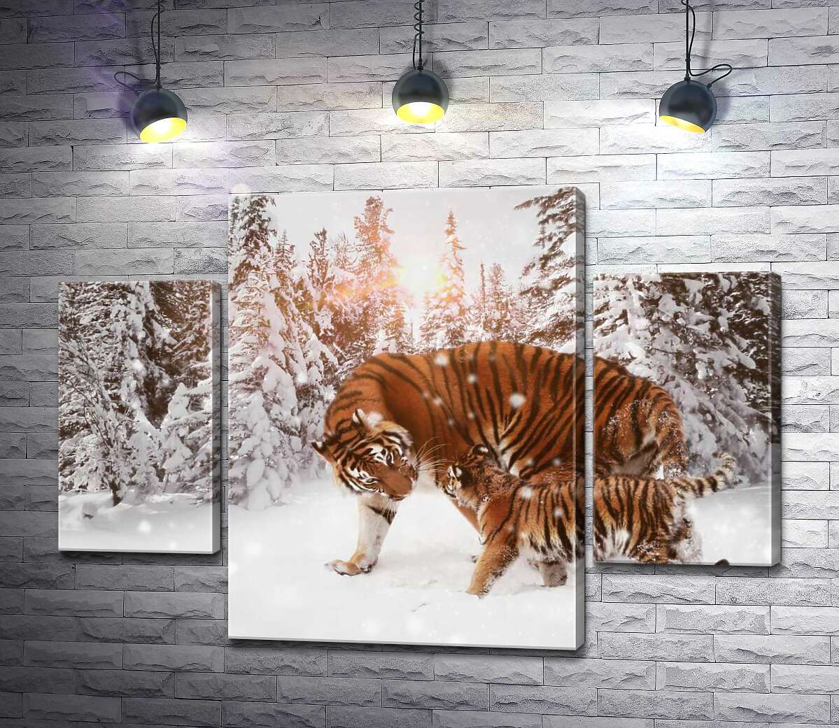 

Модульная картина ArtPoster Амурские тигры: мать с детенышем прогуливаются по заснеженному лесу 80x59 см Модуль №7