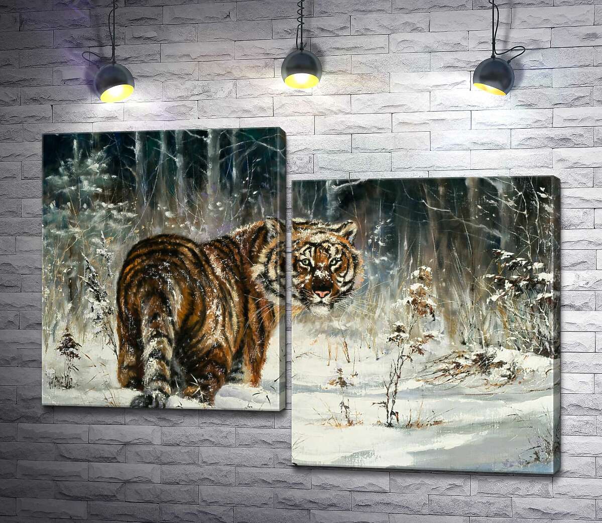 

Модульная картина ArtPoster Амурский тигр стоит на заснеженной лужайке 130x95 см Модуль №5