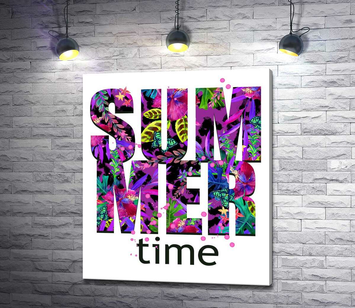 

Картина ArtPoster Рисунок цветочной клумбы в фиолетовых тонах на буквах "summertime" 130x154 см Модуль №1