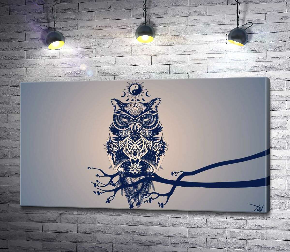 

Картина ArtPoster Сова-амулет с символами инь и янь, сидит на ветке 130x73 см Модуль №1