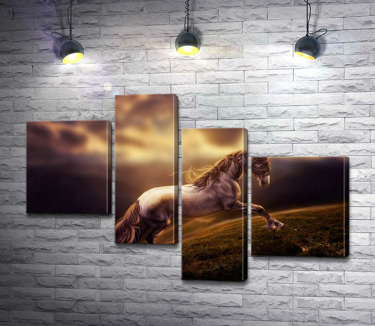

Модульная картина ArtPoster Белая лошадь скачет по изумрудной горной траве 100x69 см Модуль №20