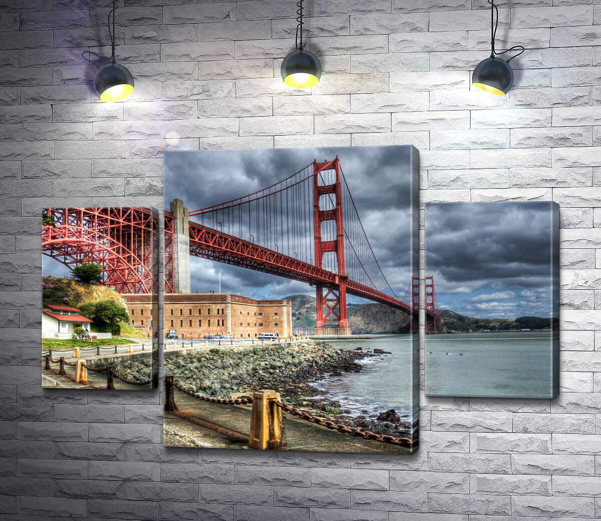 

Модульная картина ArtPoster Багровый мост "Золотые ворота" (Golden Gate Bridge) упирается в грозовые тучи 80x54 см Модуль №7