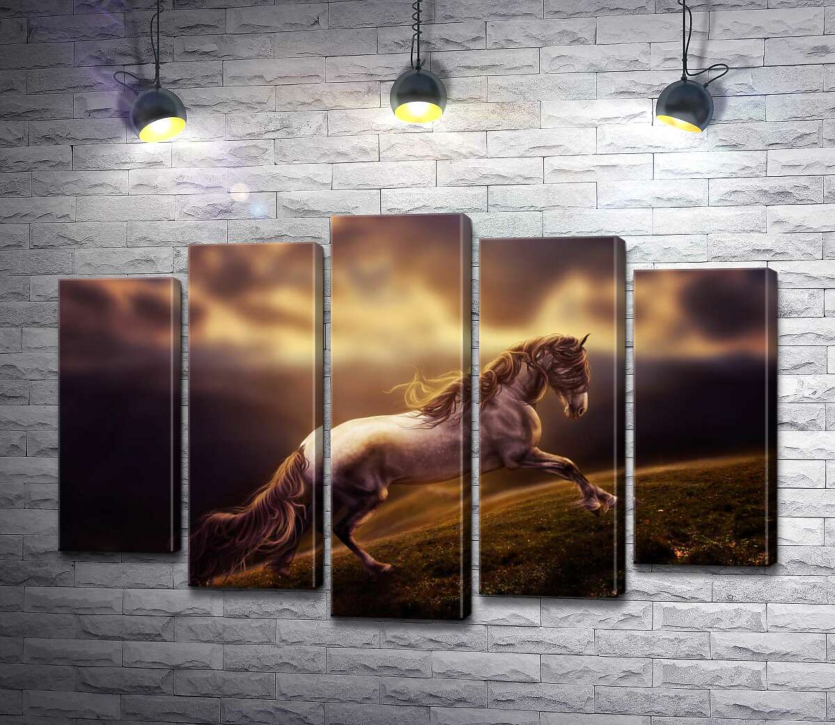 

Модульная картина ArtPoster Белая лошадь скачет по изумрудной горной траве 100x69 см Модуль №26