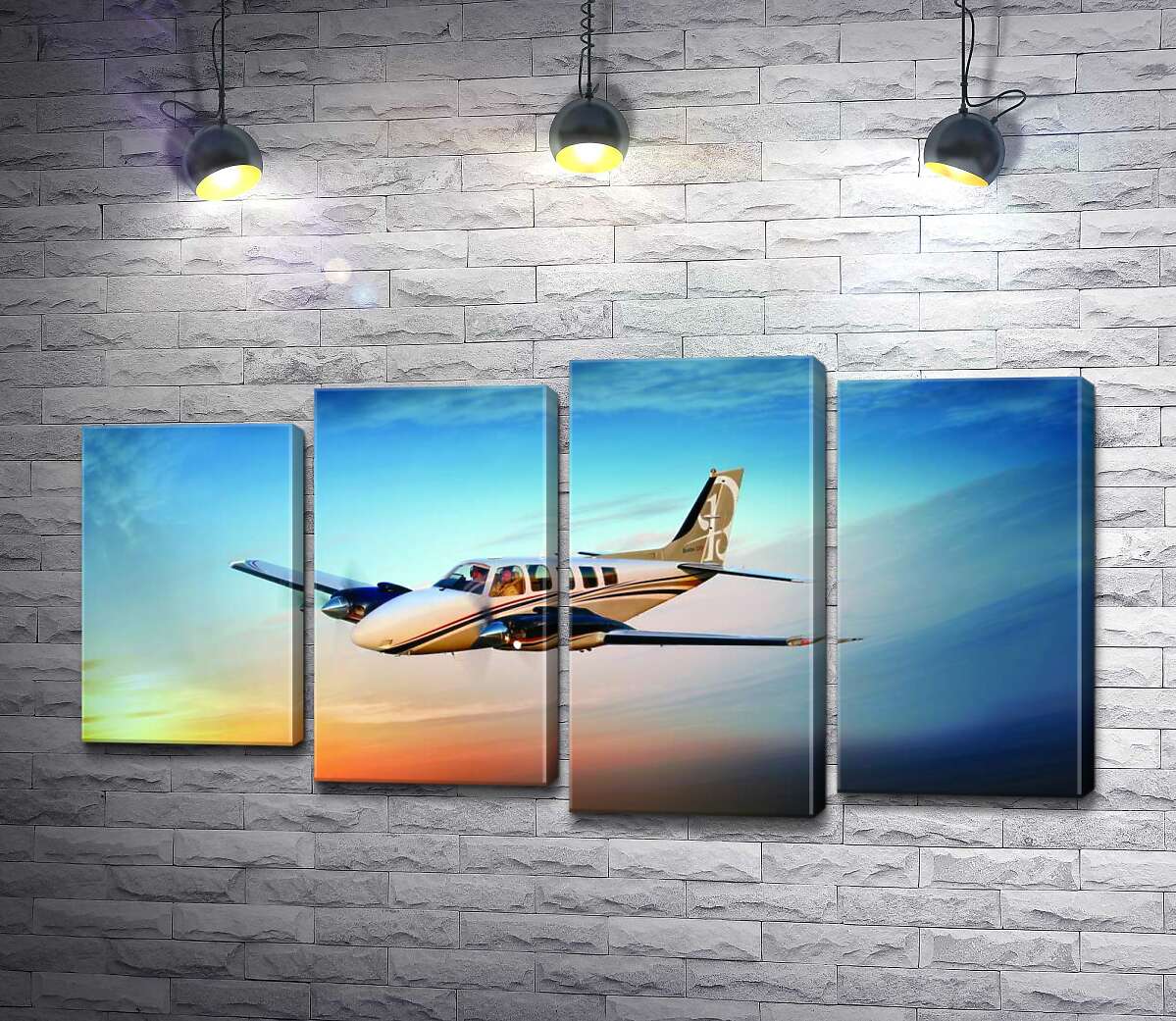 

Модульная картина ArtPoster Американский самолет Beechcraft Bonanza среди горящего запада 100x53 см Модуль №21
