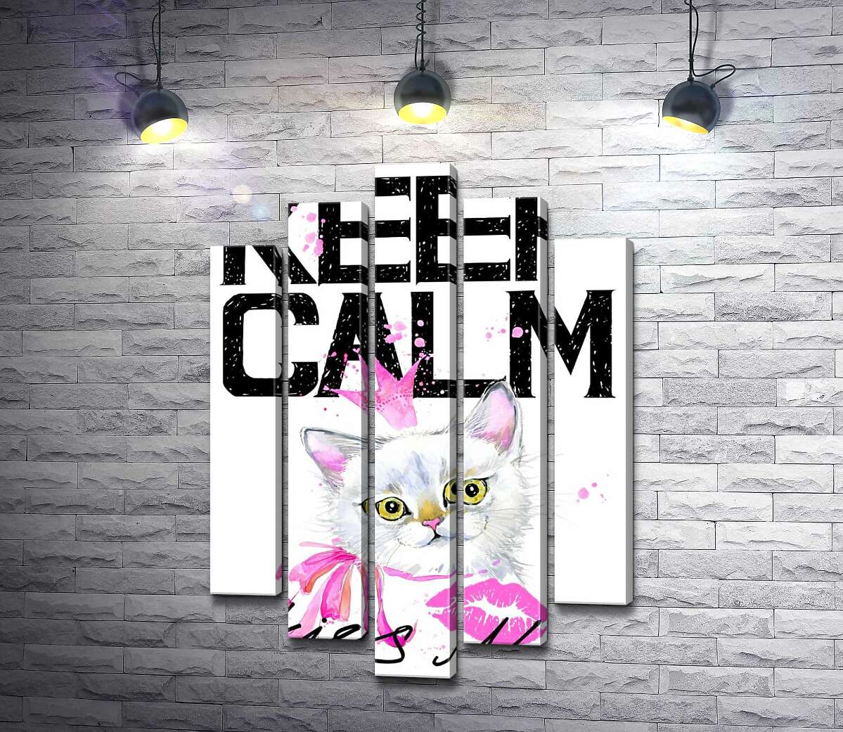 

Модульная картина ArtPoster Белая кошка-принцесса среди надписи "keep calm and kiss me" 130x192 см Модуль №26