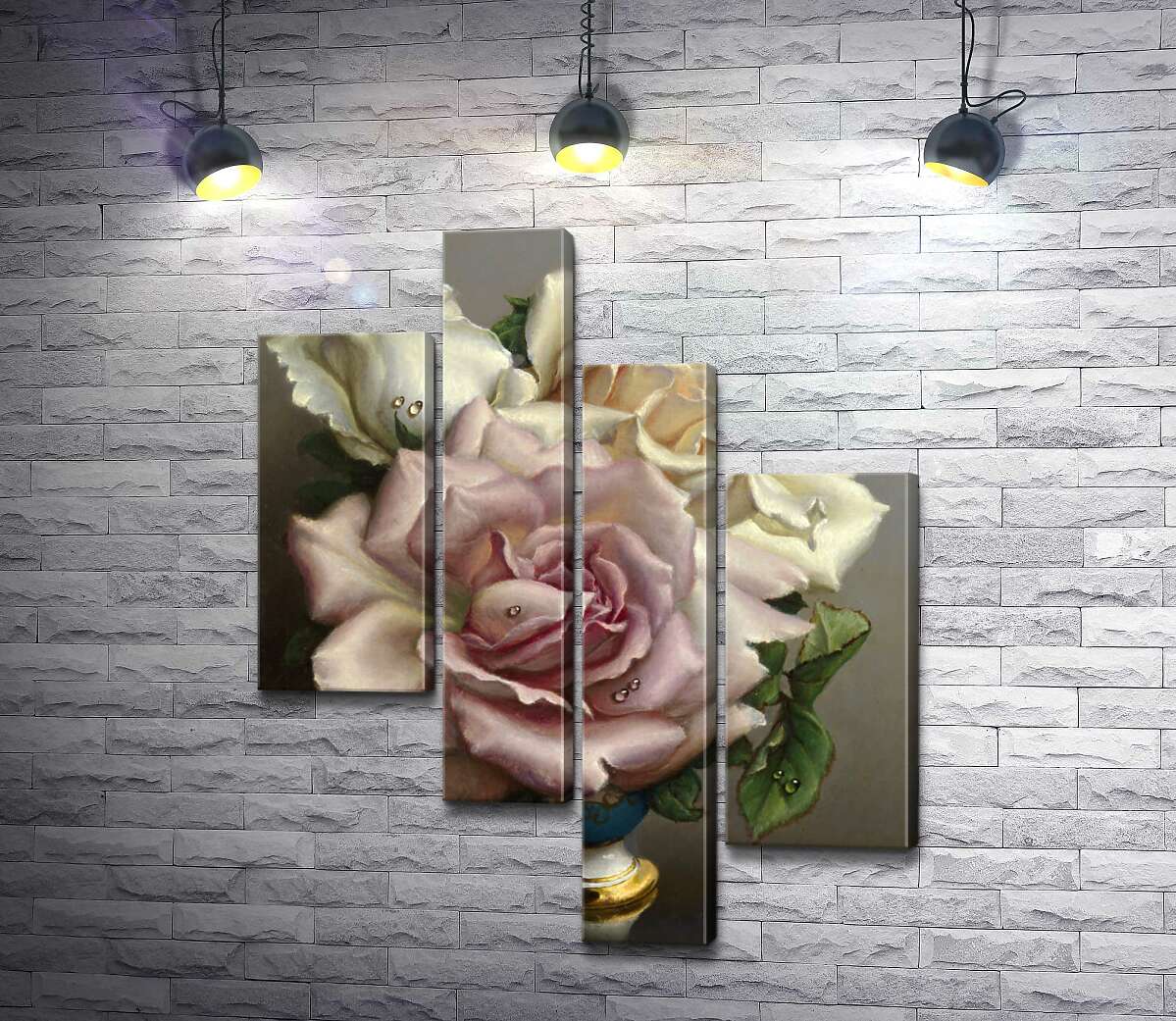 

Модульная картина ArtPoster Белые и розовые розы в синей вазе 130x163 см Модуль №20