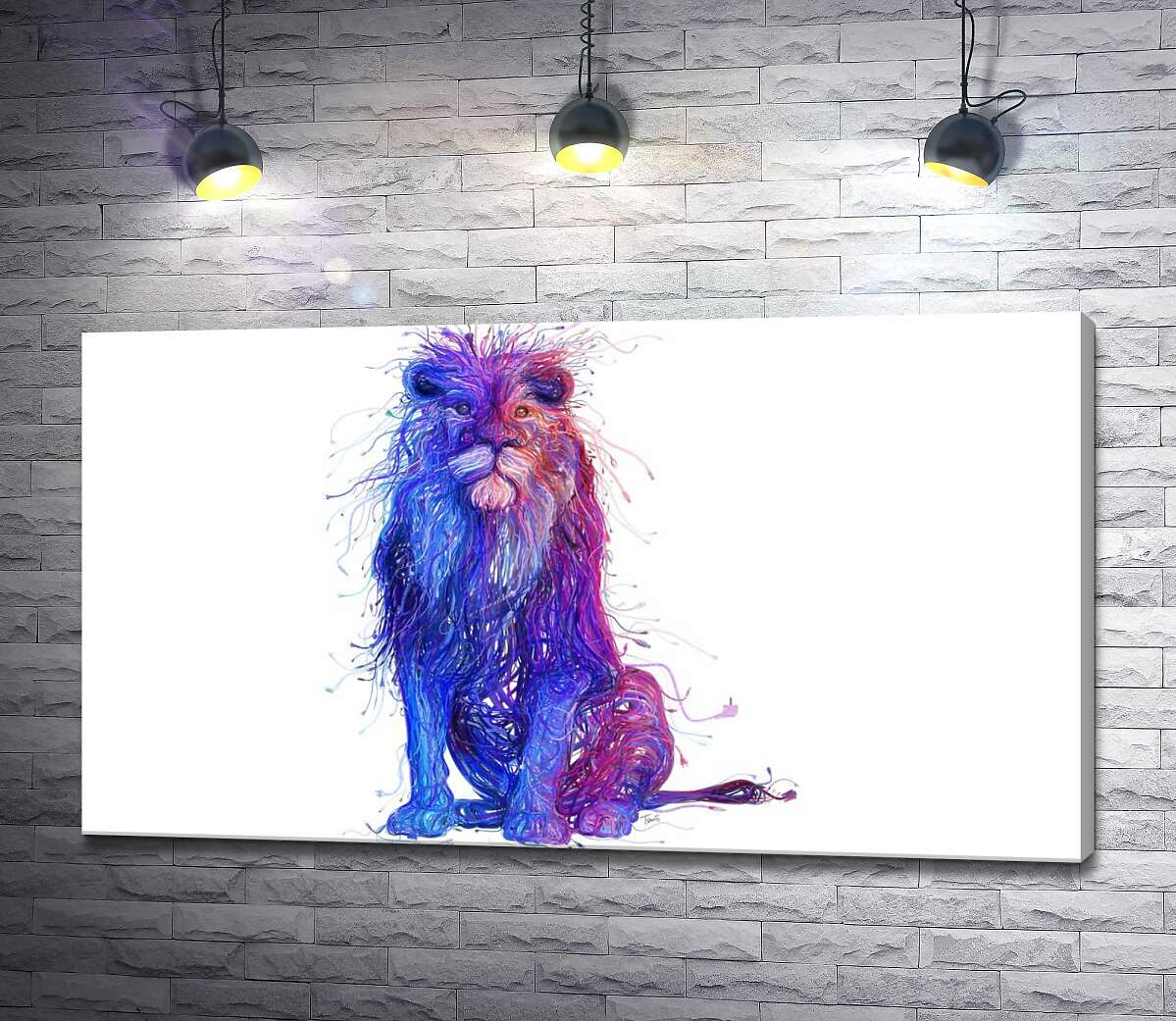 

Картина ArtPoster Фиолетово-синий силуэт льва из электрических проводов 100x56 см Модуль №1