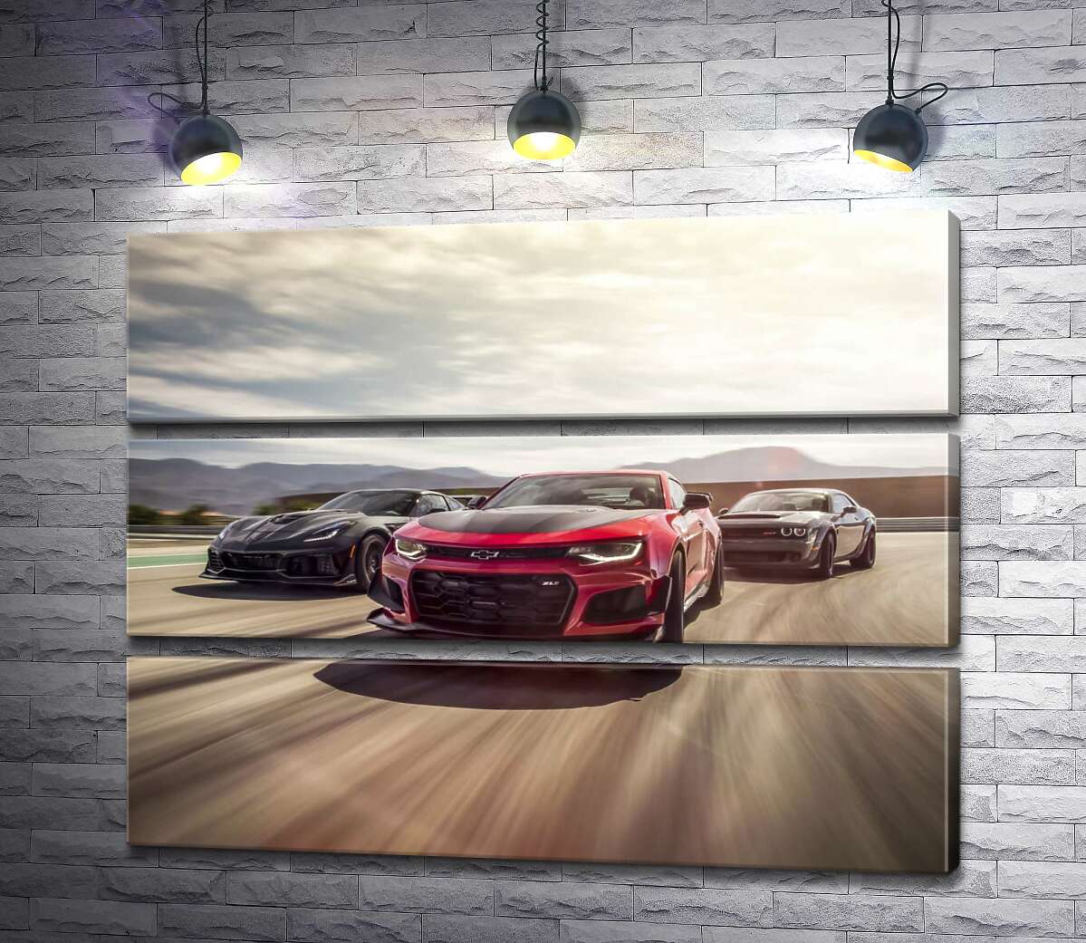 

Модульная картина ArtPoster Chevrolet Camaro ZL1 едет во главе спортивных автомобилей 100x78 см Модуль №13