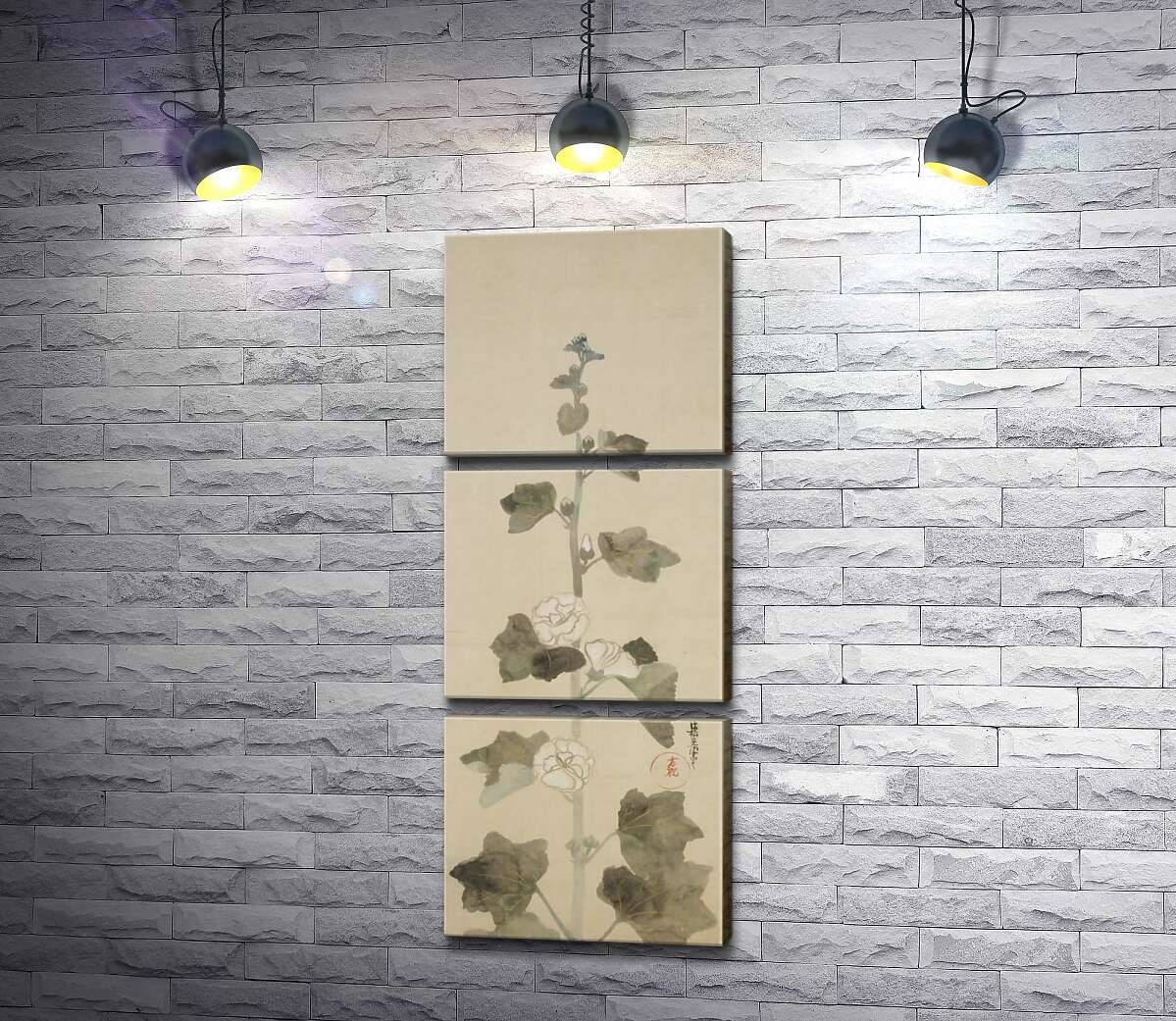 

Модульная картина ArtPoster Белые мальвы (White hollyhocks) – Огата Корин (Ogata Korin) 100x246 см Модуль №13