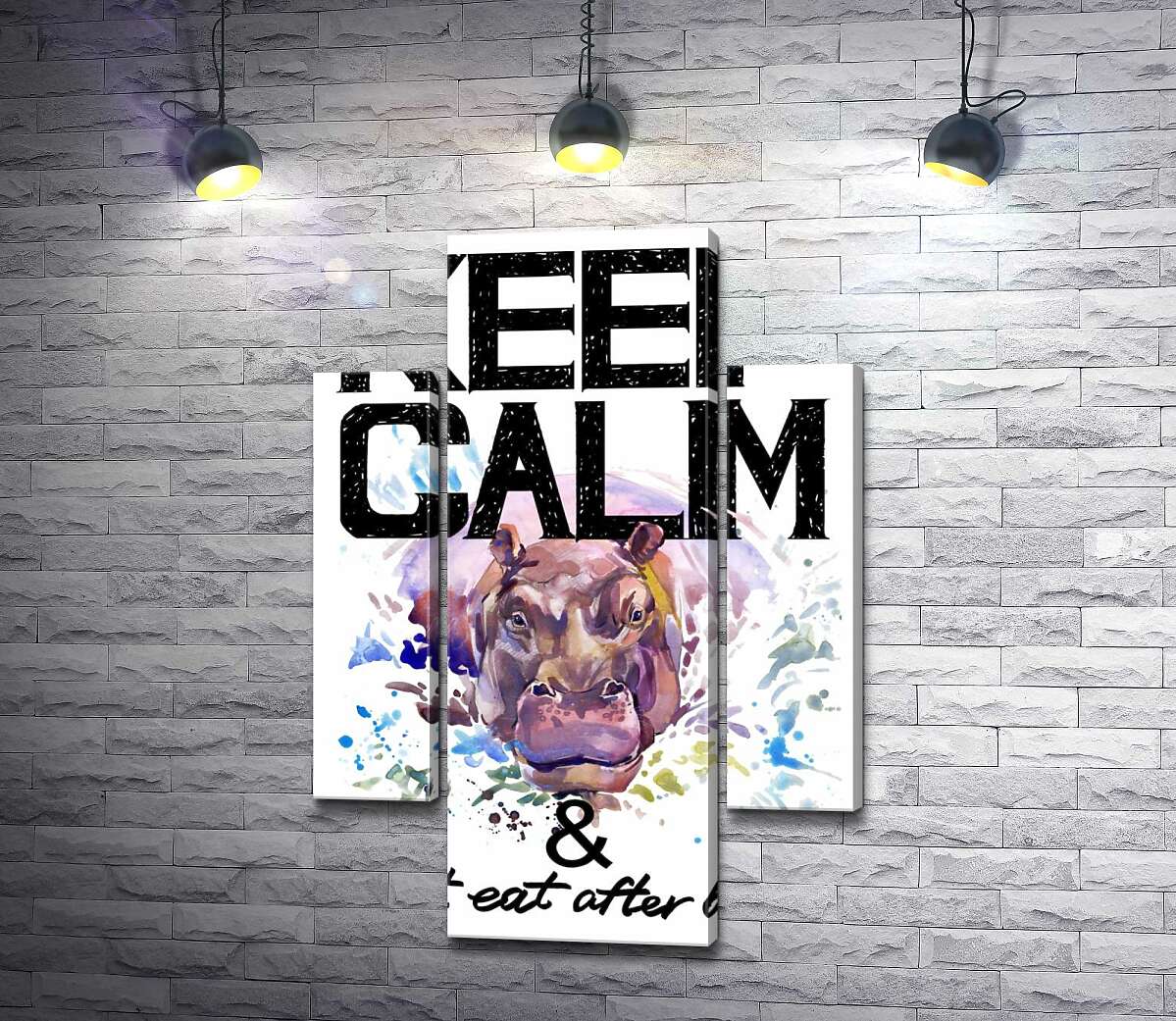 

Модульная картина ArtPoster Бегемот выглядывает из воды между надписью "keep calm and don't eat after 6 p.m." 80x119 см Модуль №7