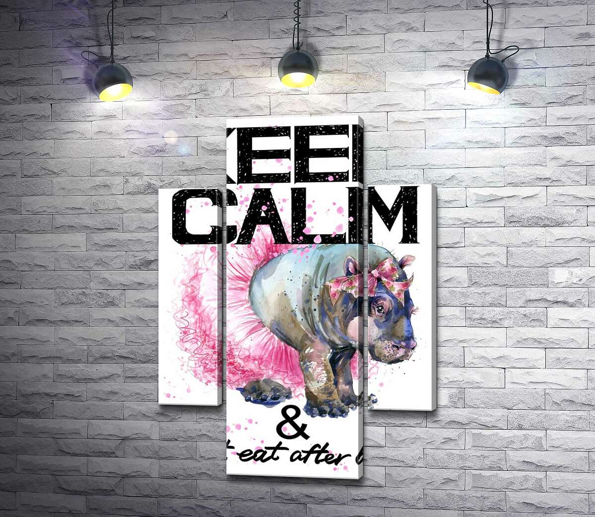 

Модульная картина ArtPoster Бегемот балерина среди надписи "keep calm and don't eat after 6 p.m." 131x190 см Модуль №7
