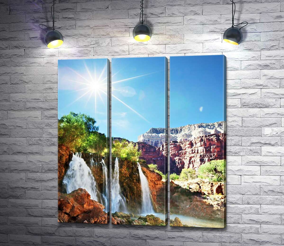 

Модульная картина ArtPoster Высушенные солнцем скалы возвышаются над водопадом с питательной влагой 132x145 см Модуль №11