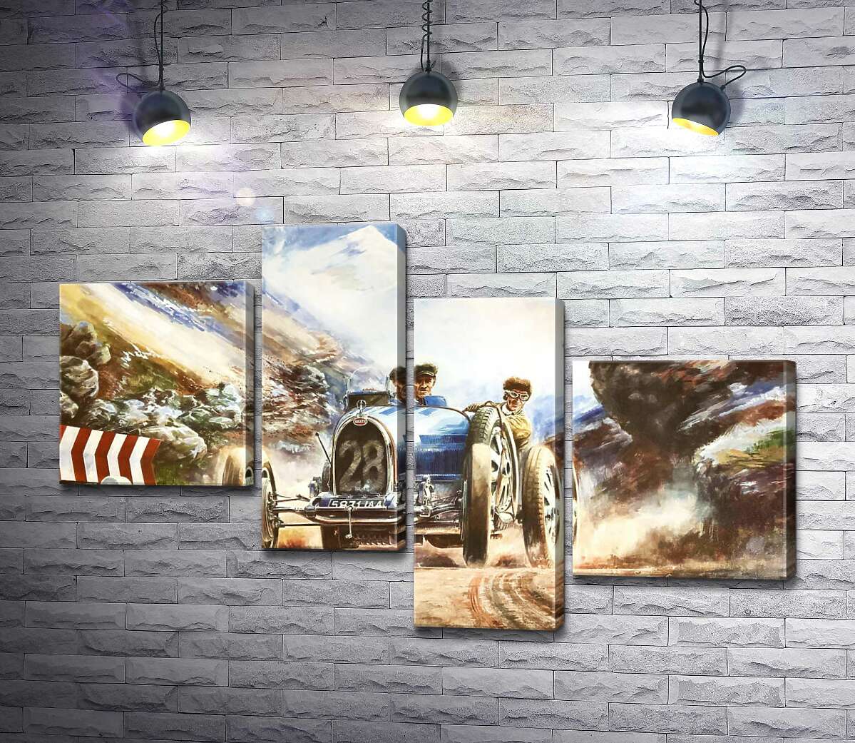 

Модульная картина ArtPoster Гоночный автомобиль Bugatti Type 35 на трассе среди заснеженных Альп 100x65 см Модуль №20