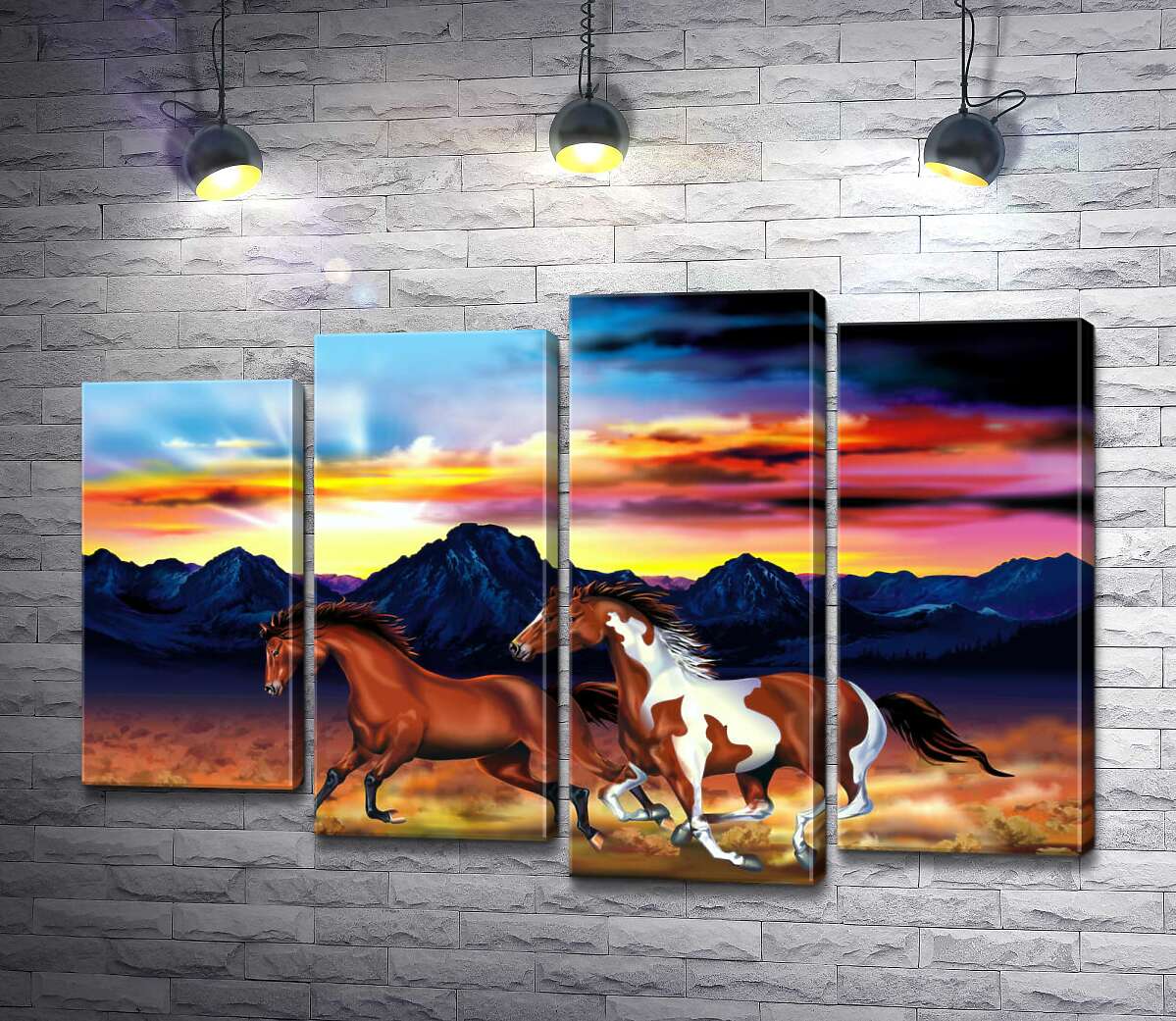 

Модульная картина ArtPoster Дикие кони скачут по горной долине 132x88 см Модуль №21