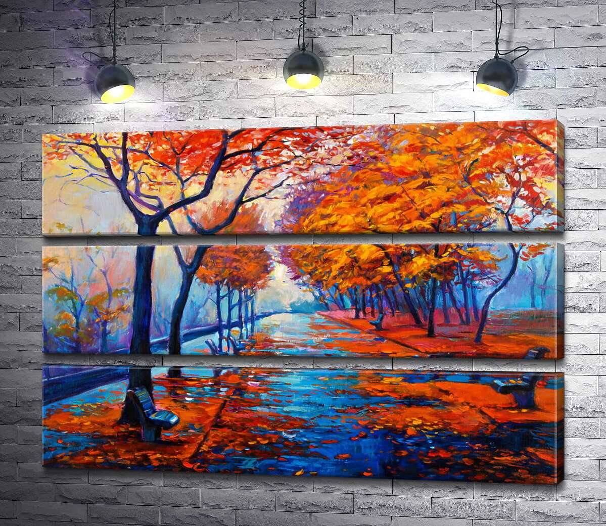 

Модульная картина ArtPoster Желтые листья покрыли мягким ковром мокрую дорожку в парке 100x69 см Модуль №13