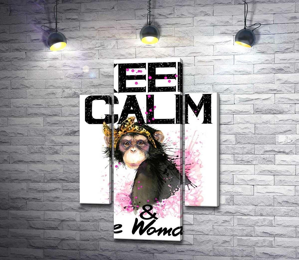 

Модульная картина ArtPoster Гламурная обезьяна среди надписи "keep calm and be woman" 100x148 см Модуль №7
