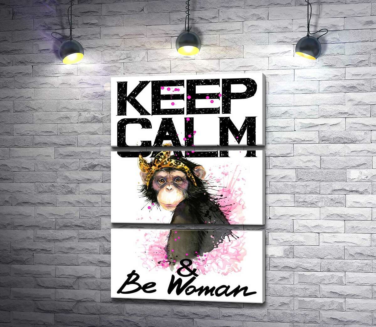 

Модульная картина ArtPoster Гламурная обезьяна среди надписи "keep calm and be woman" 100x147 см Модуль №13