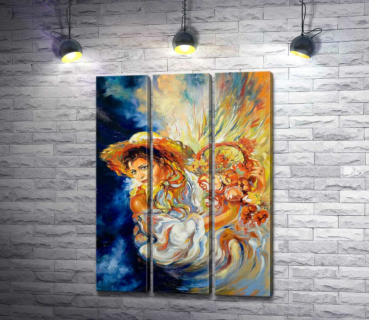 

Модульная картина ArtPoster Девушка в соломенной шляпе держит в руках корзину с цветами 132x182 см Модуль №11