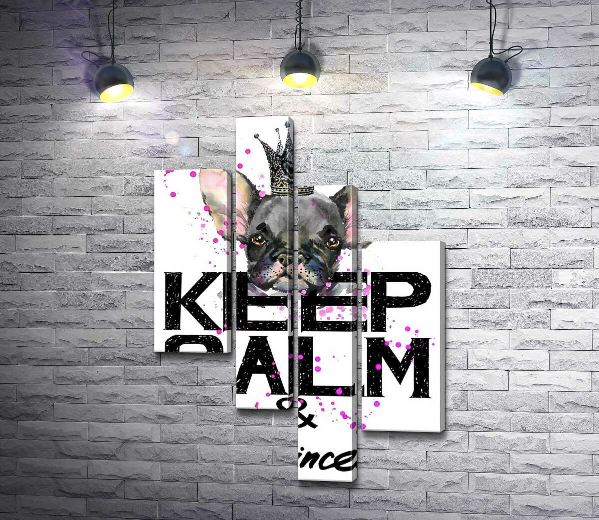 

Модульная картина ArtPoster Голова бульдога виднеется над надписью "keep calm and be princess" 100x147 см Модуль №20