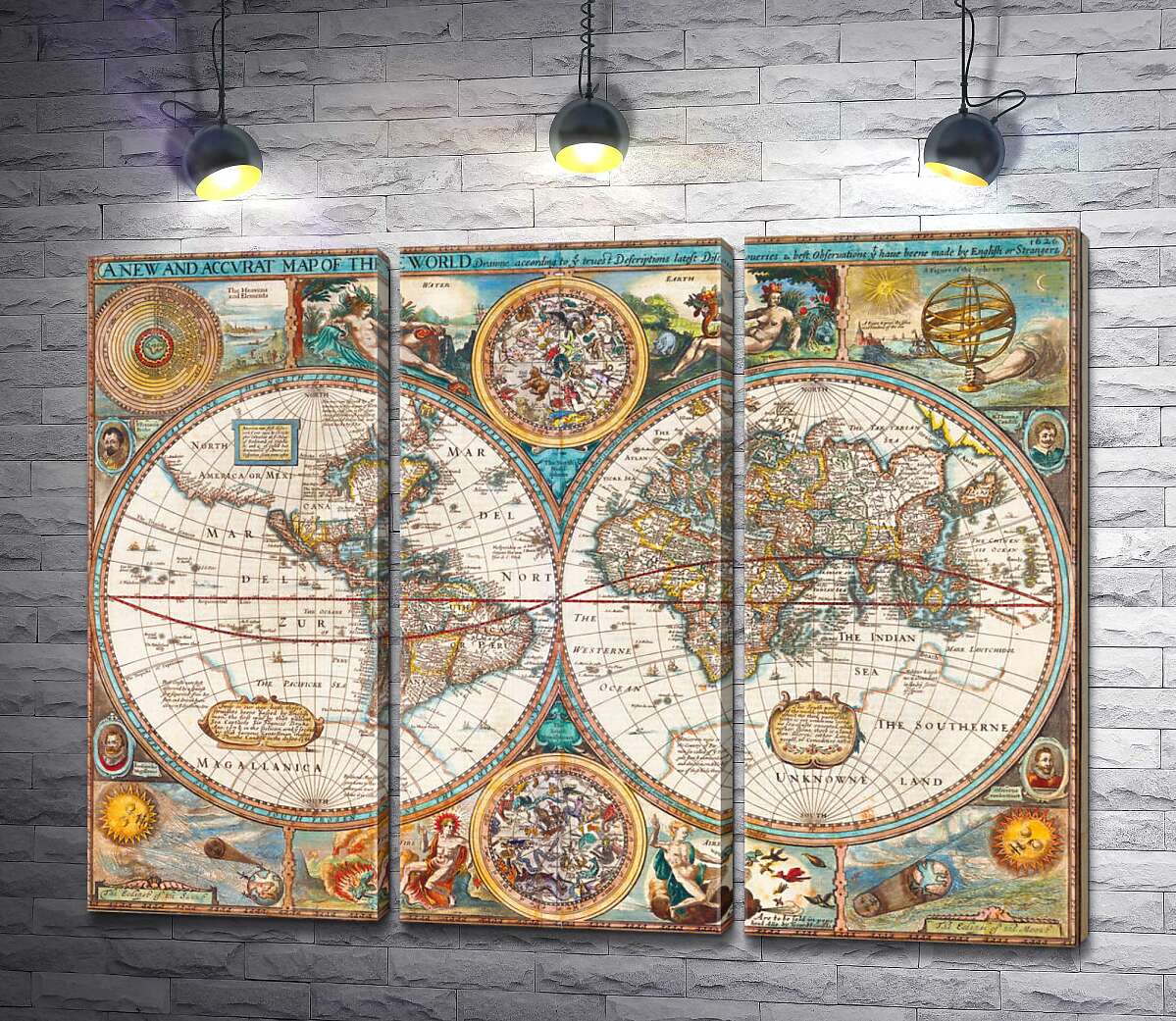 

Модульная картина ArtPoster Географическая карта "Нового мира" 1627 года, авторства картографа Джона Спида (John Speed) 60x46 см Модуль №11
