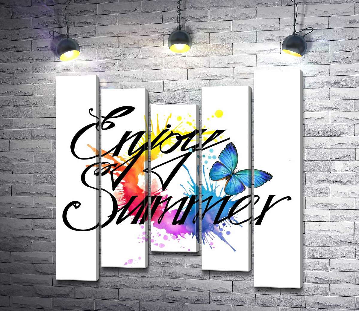 

Модульная картина ArtPoster Голубая бабочка летает среди надписи "enjoy summer" 130x132 см Модуль №28