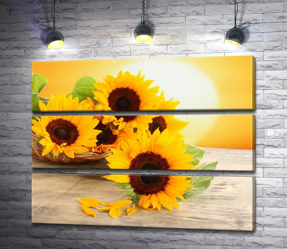 

Модульная картина ArtPoster Желтоголовые подсолнухи в корзинке 130x99 см Модуль №13