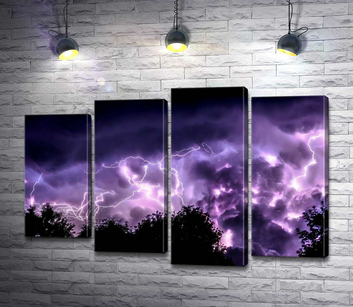 

Модульная картина ArtPoster Грозовое небо, подсвеченное молниями, горит фиолетовыми оттенками 132x89 см Модуль №21