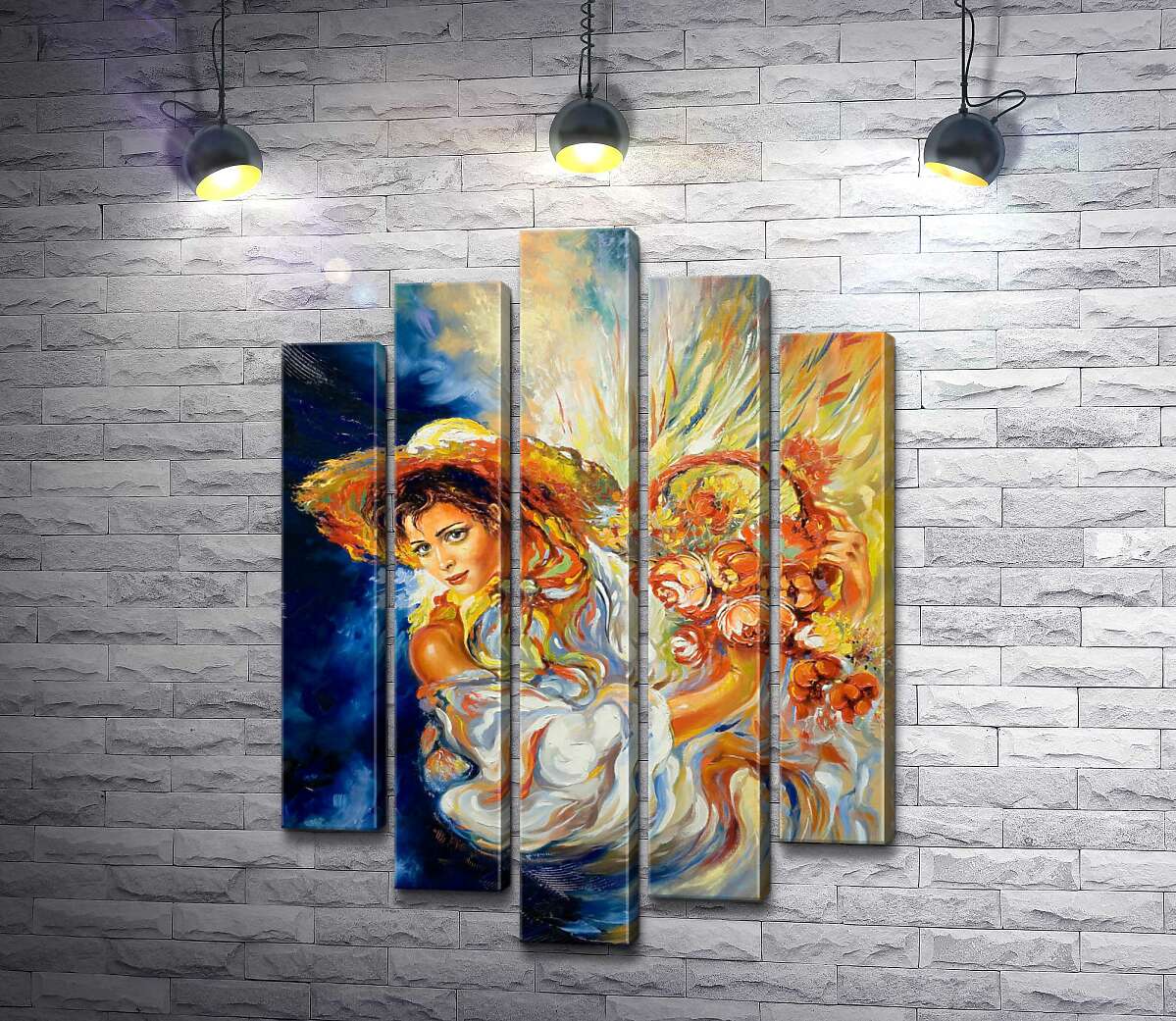 

Модульная картина ArtPoster Девушка в соломенной шляпе держит в руках корзину с цветами 130x184 см Модуль №26