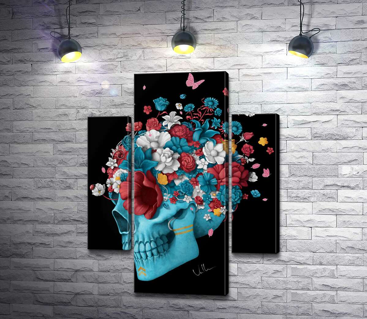 

Модульная картина ArtPoster Голубой профиль черепа, украшен разноцветными цветами 80x105 см Модуль №7