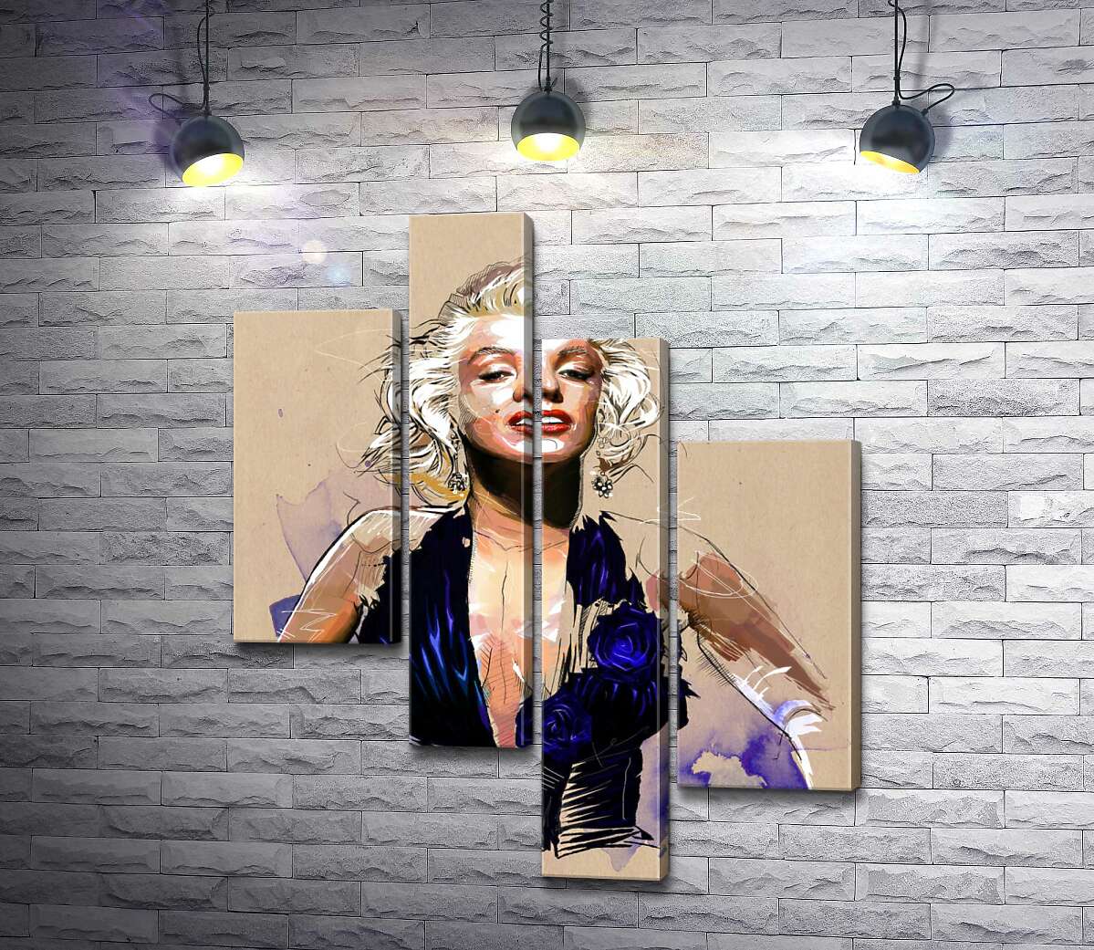 

Модульная картина ArtPoster Вызывающий образ Мэрилин Монро (Marilyn Monroe) в открытом синем платье 130x160 см Модуль №20